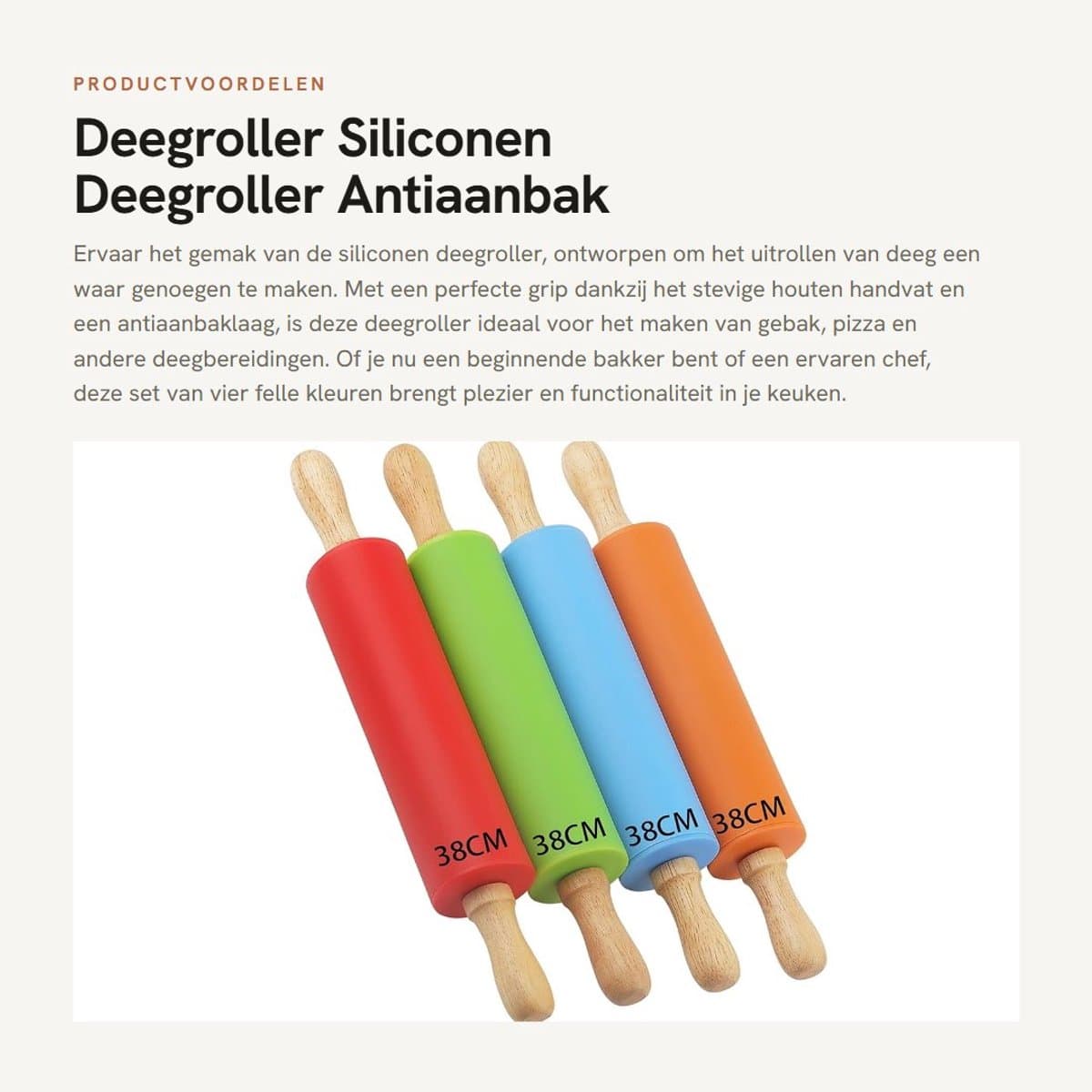 Dailygoods- Deegroller Antiaanbak - Set van 4 - Siliconen met Houten Handvat - Ideaal voor Gebak/Pizza - Duurzaam en Makkelijk Schoon te Maken - Bakgereedschap