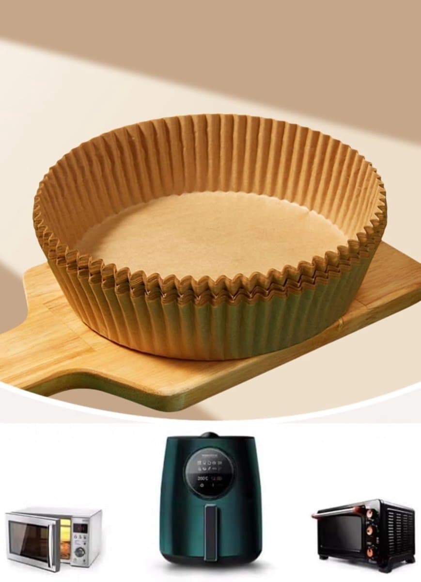 Thijox - 100 Stuks Ronde Vetvrije Airfryer Bakpapier 16x16 cm, Antiaanbaklaag, Hittebestendig, Wegwerp Papier voor Airfryer, Oven, Stoomoven en Magnet