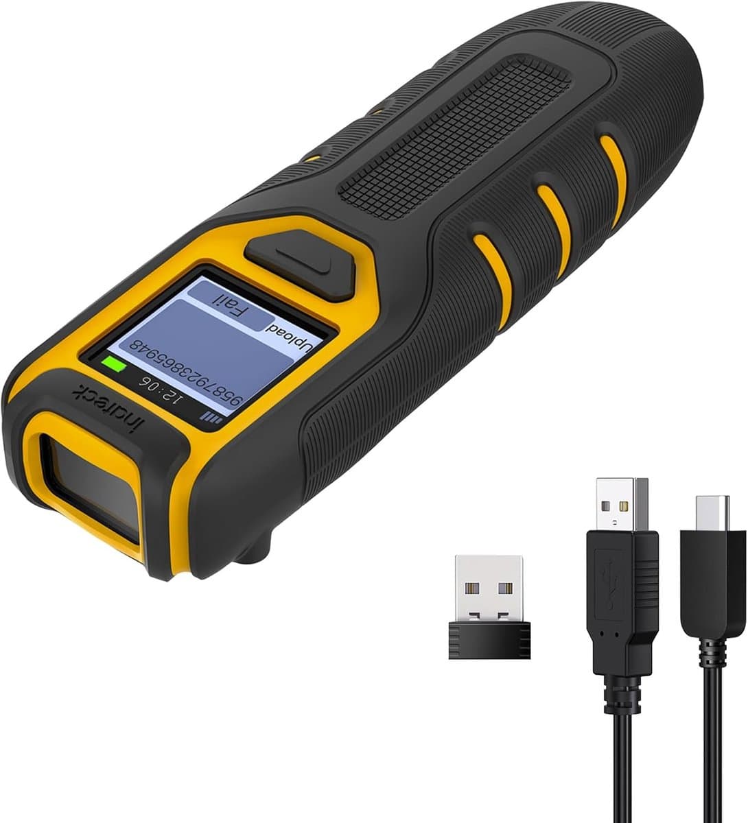 Inateck BCST-47 Barcodescanner, bluetooth, 1D, 2D QR codescanner, draadloos, 2,4 GHz, draagbare draadloze barcodescanner met scherm, handscanner met app en SDK