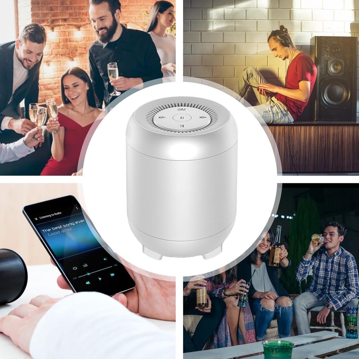 Draagbare Bluetooth Speaker - Draadloze Luidspreker - Muziek Luisteren - Spraakbesturing - 12 uur speeltijd - Wit