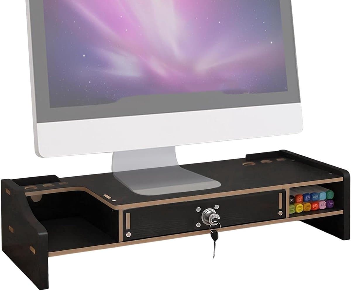 Monitor Verhoger - Bureau Organizer - Werkplek Verbeteren - Met Lade - 48.8 cm - Zwart