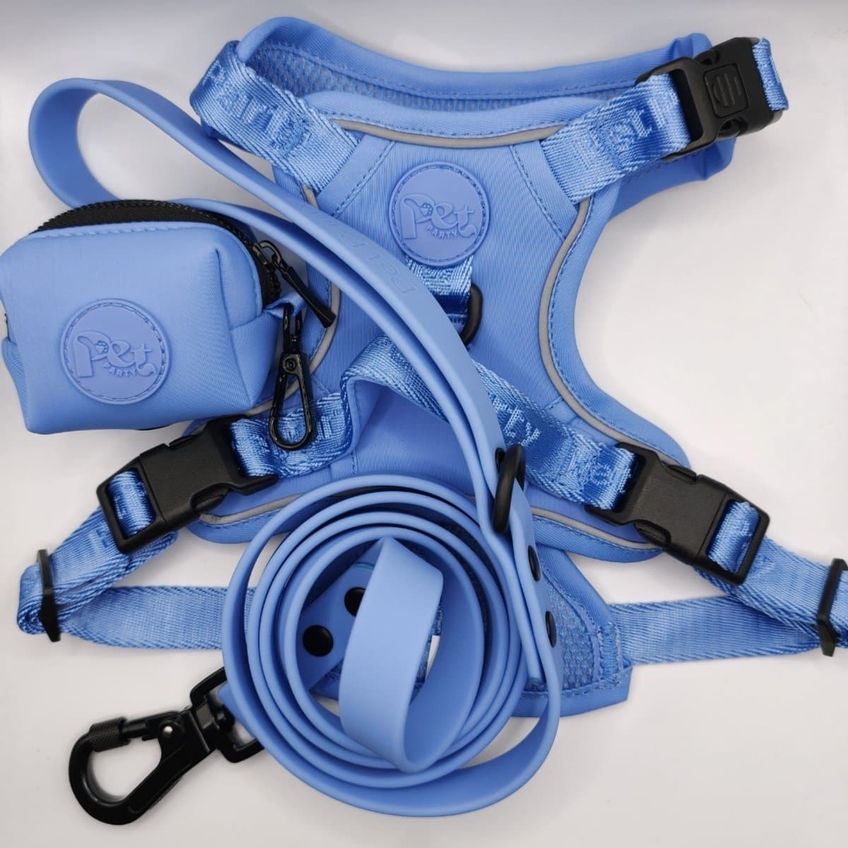 Pet Party Walk Set Blauw maat S - Y-Harnas, Hondenriem en Poepzakhouder