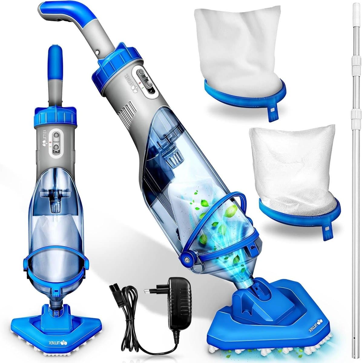 Zwembadstofzuiger met accu - Bodemszuiger Spa reiniger - Zwembad Onderhoud - Draadloos 60 minuten looptijd - tot 15 m³ - Blauw/Grijs