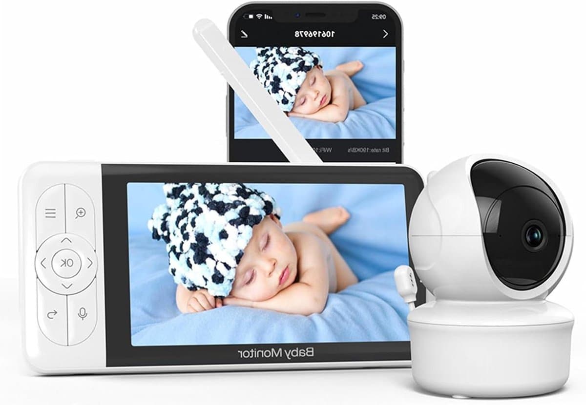 Babyfoon Met Camera - WIFI Monitor - Baby Bewaken - 2K Ultra HD Beeld - 5 Inch Scherm - Wit