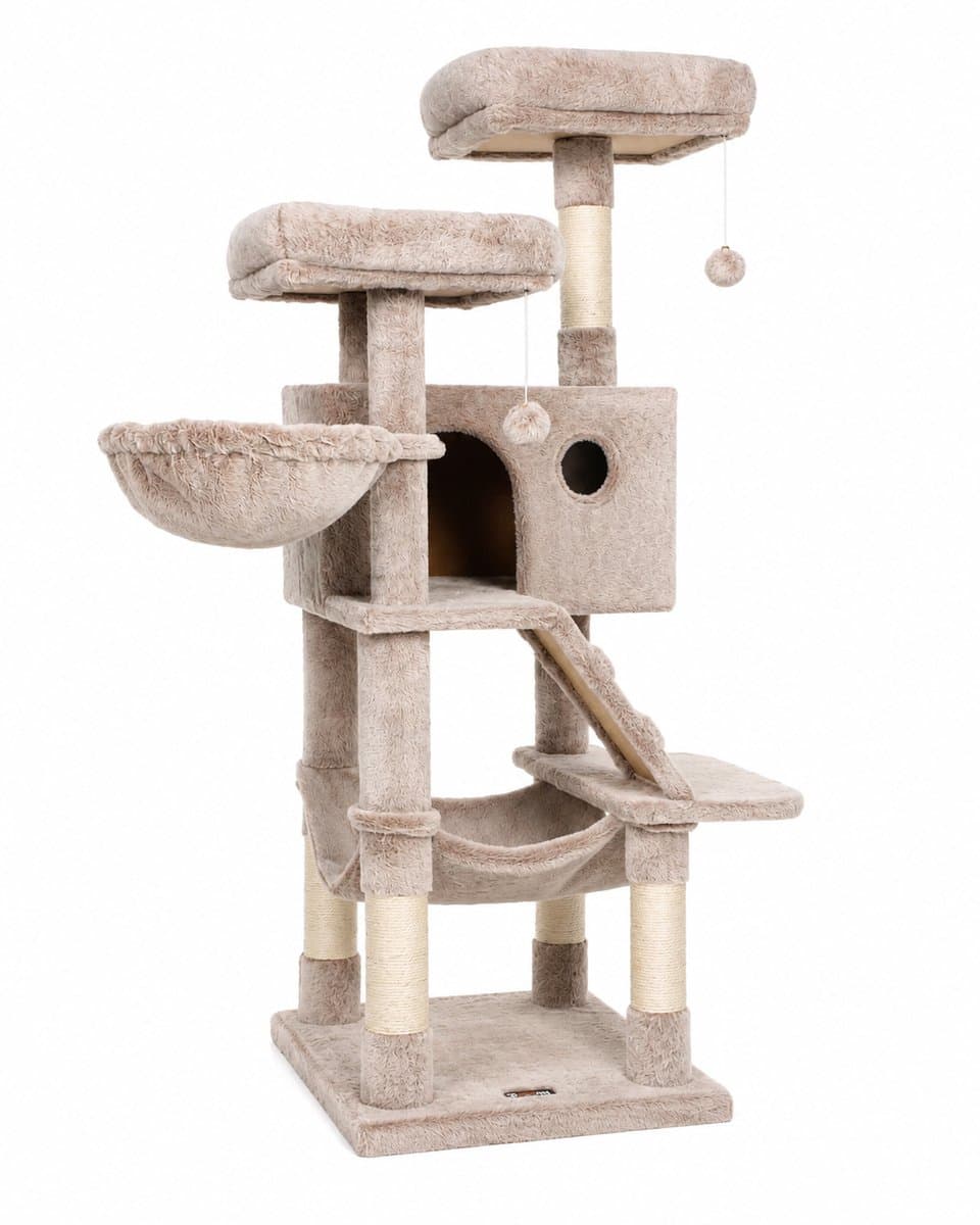 Nyoz krabpaal - KattenBoom - Kattenhuis - Kattenpaal - 135 cm hoog - 5+ niveaus - Hangmat - Kattenhuisje - Zachte Pluche