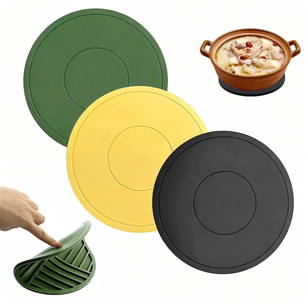 Dailygoods- Onderzetters Set van 3 - Hittebestendig - Antislip - Siliconen - Multifunctioneel - Diameter 22 cm - Pannenonderzetters