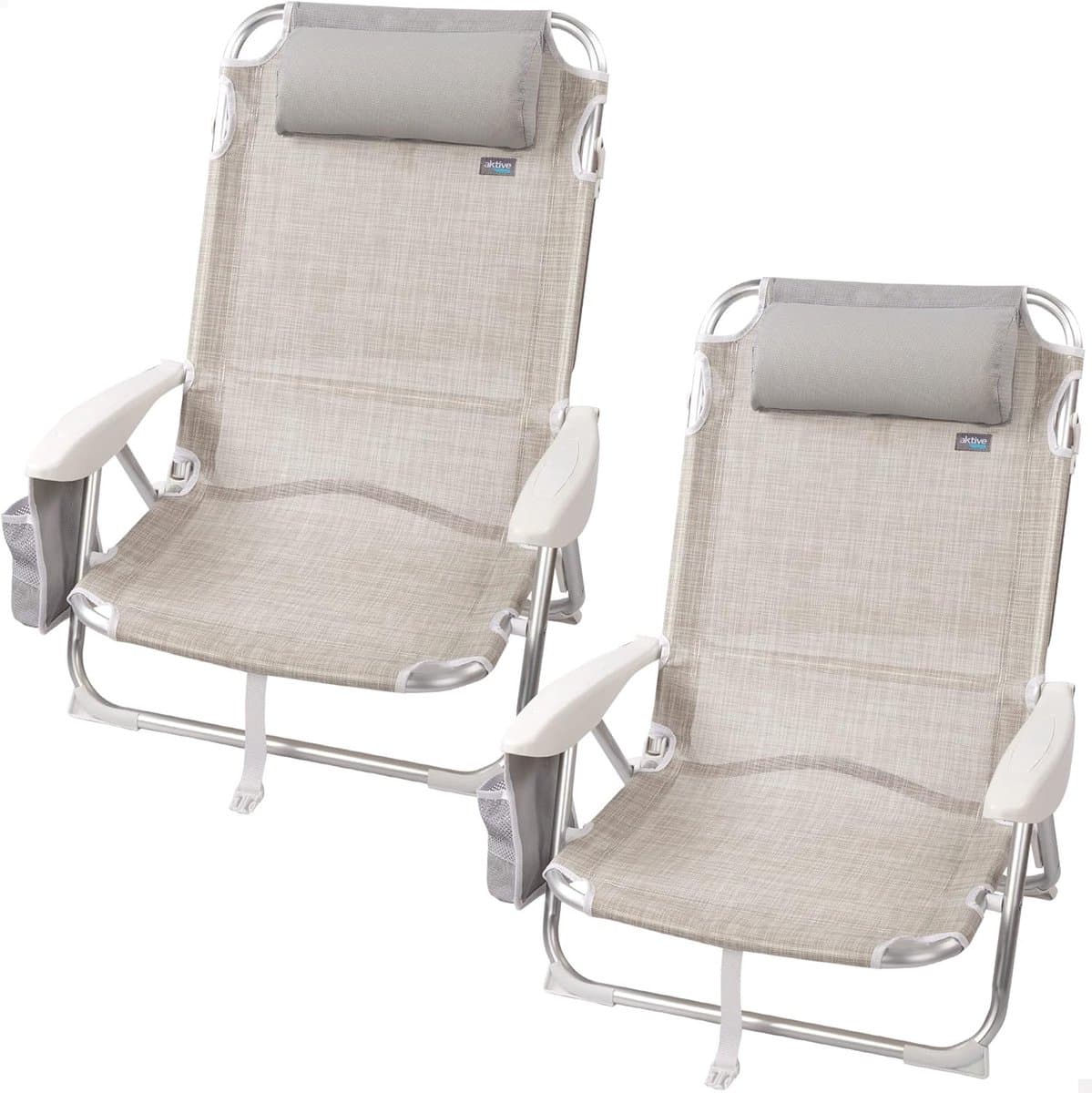 Set Loungestoelen - Strandstoelen - Ontspannen Buiten - 4 Posities - Medium - Beige Grijs