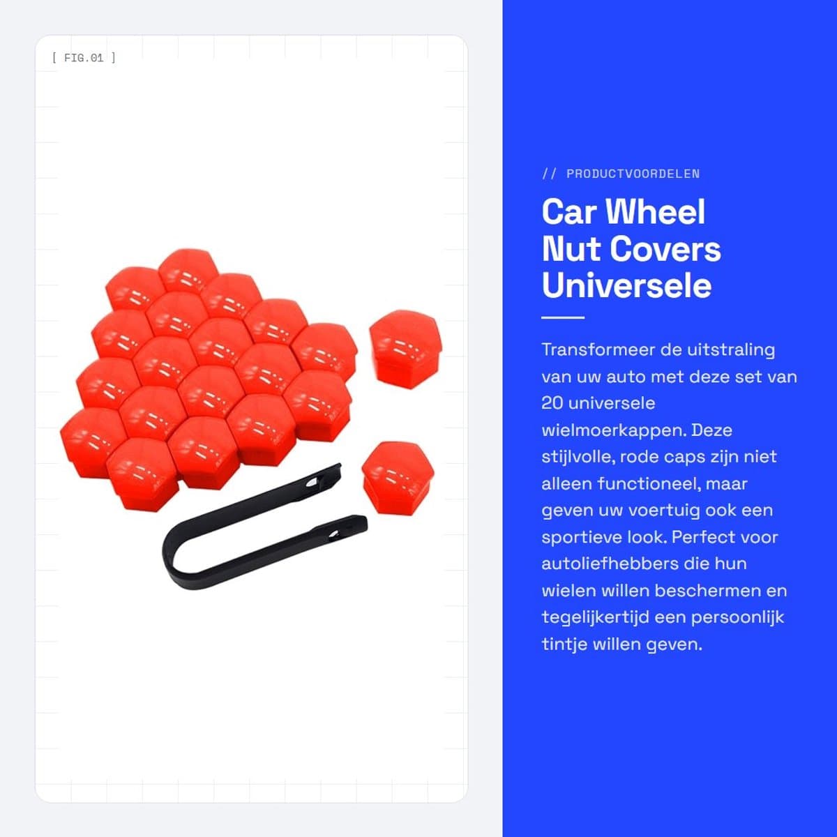 Dailygoods- Wielmoerkappen 21 mm - 20 Stuks - Inclusief Verwijdertool - Hexagonaal - Kunststof - Rood - Wielmoerkap