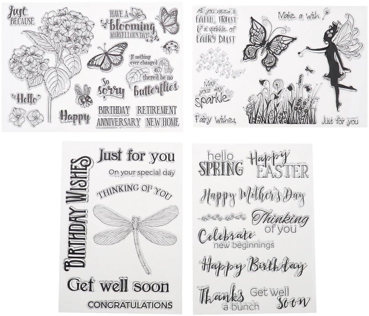 Dailygoods- Stempels 4 Vellen - Clear Stempels - Bloem/Vlinder/Libel - Wenskaarten/Scrapbooking - Siliconen Materiaal - Decoratie Patroon