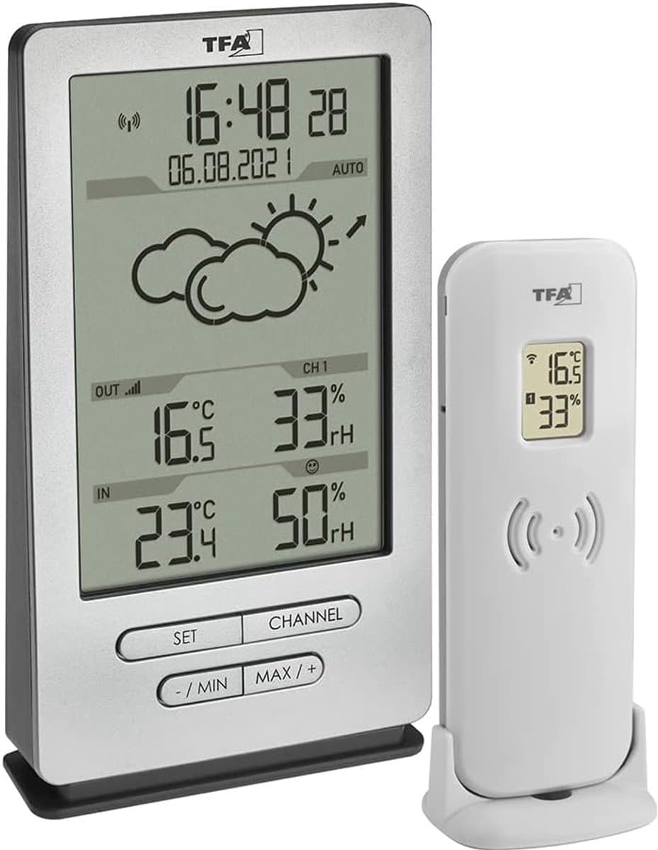Draadloos Weerstation - XENA Model - Klimaat Monitoren - Weersvoorspelling - 82x27x140mm - Zilver