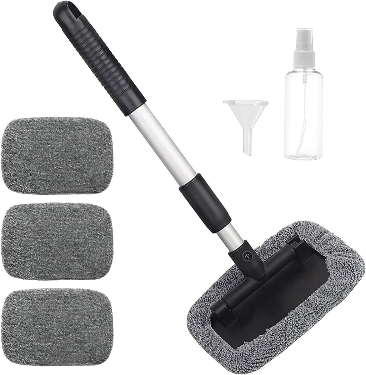 Auto Wasborstel Set - Ruitenreiniger Kit - Auto Reinigen - 180° Verstelbare Kop - 27-45 cm Uitschuifbaar - Grijs