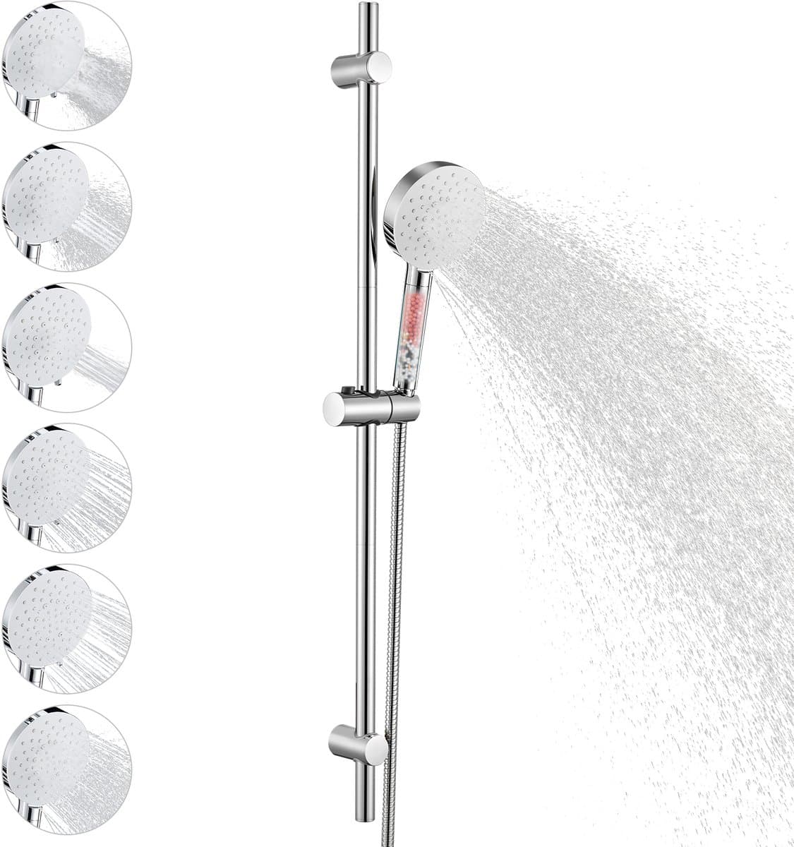 Auralum Max Doucheset met Filter - 90 cm Glijstang - Met Handdouche Glijstangset - Douchekop Ø 12 cm - 6 Standen - Hoge Druk - Universele Aansluiting - Anti-Kalk - Wit&Zwart