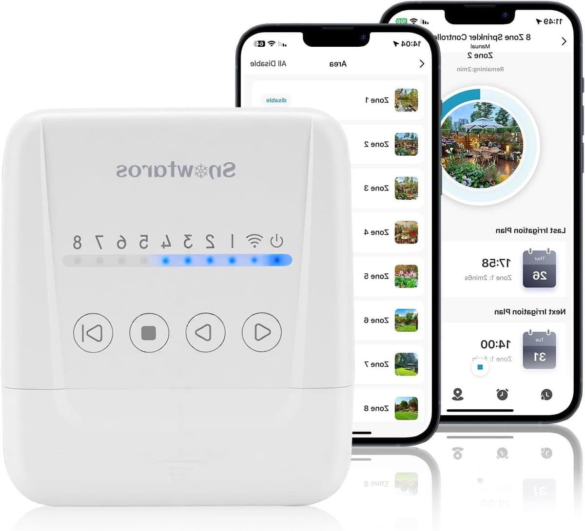 Slimme Irrigatiebesturing - Sproeitimer Tuin - Gazon Water Geven - 8 Zones App Bediening - 135mm Hoogte - Wit