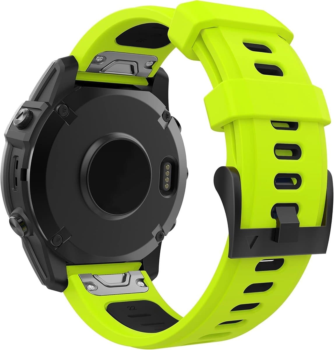 Zachte Siliconen Horlogeband voor Garmin Fenix 7/6/5 en Forerunner 965/955/945 - Snelle Bevestiging 22mm Sportarmband in Lime/Zwart