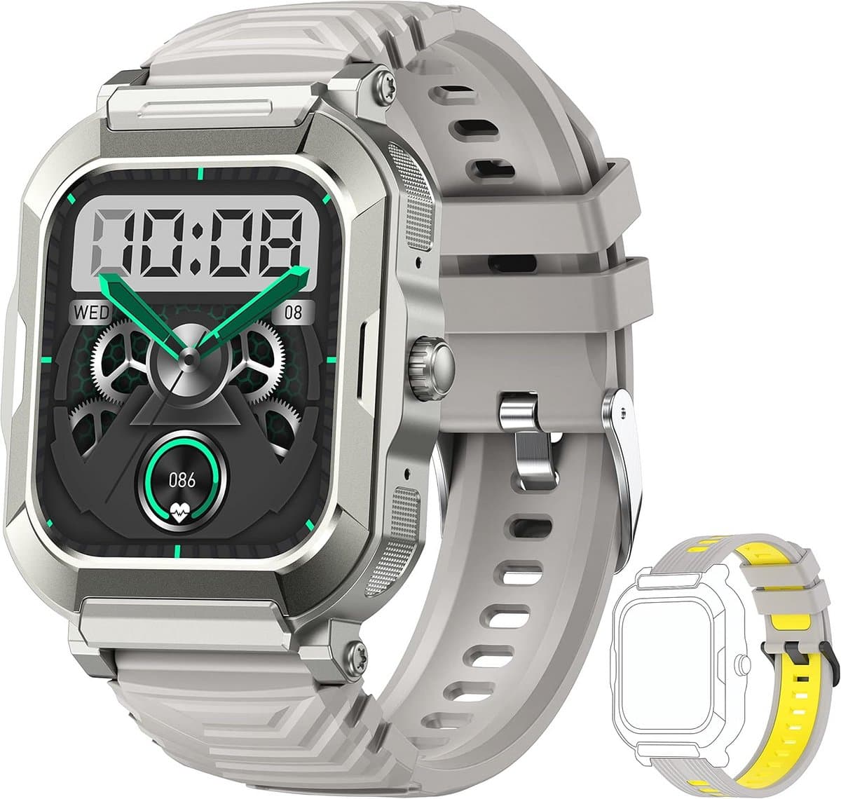 Militaire Smartwatch voor Heren met Bloeddruk, Zuurstof en Fitness Tracker