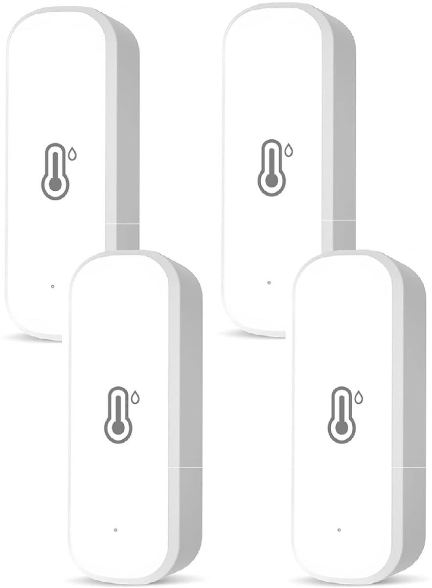Draadloze WiFi Temperatuur en Vochtigheidssensoren (4 Stuks) voor Binnen en Buiten met App Alarm