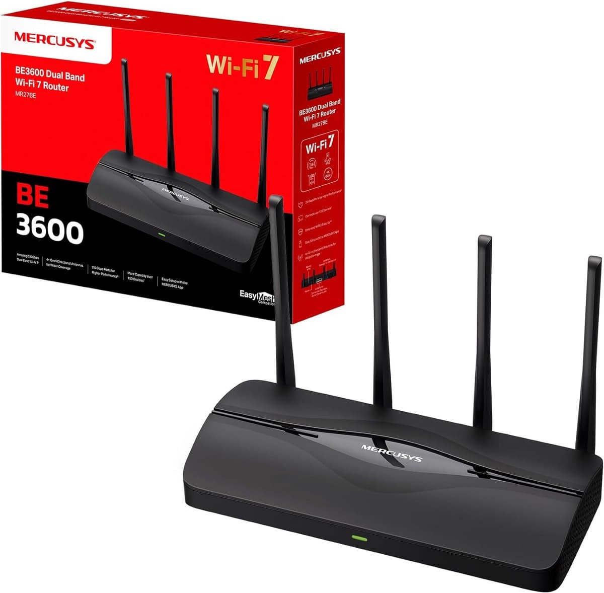 Wi-Fi 7 Router Dual-Band 3600 Mbps - 2.5G Poorten, 4 Antennes, EasyMesh Compatible