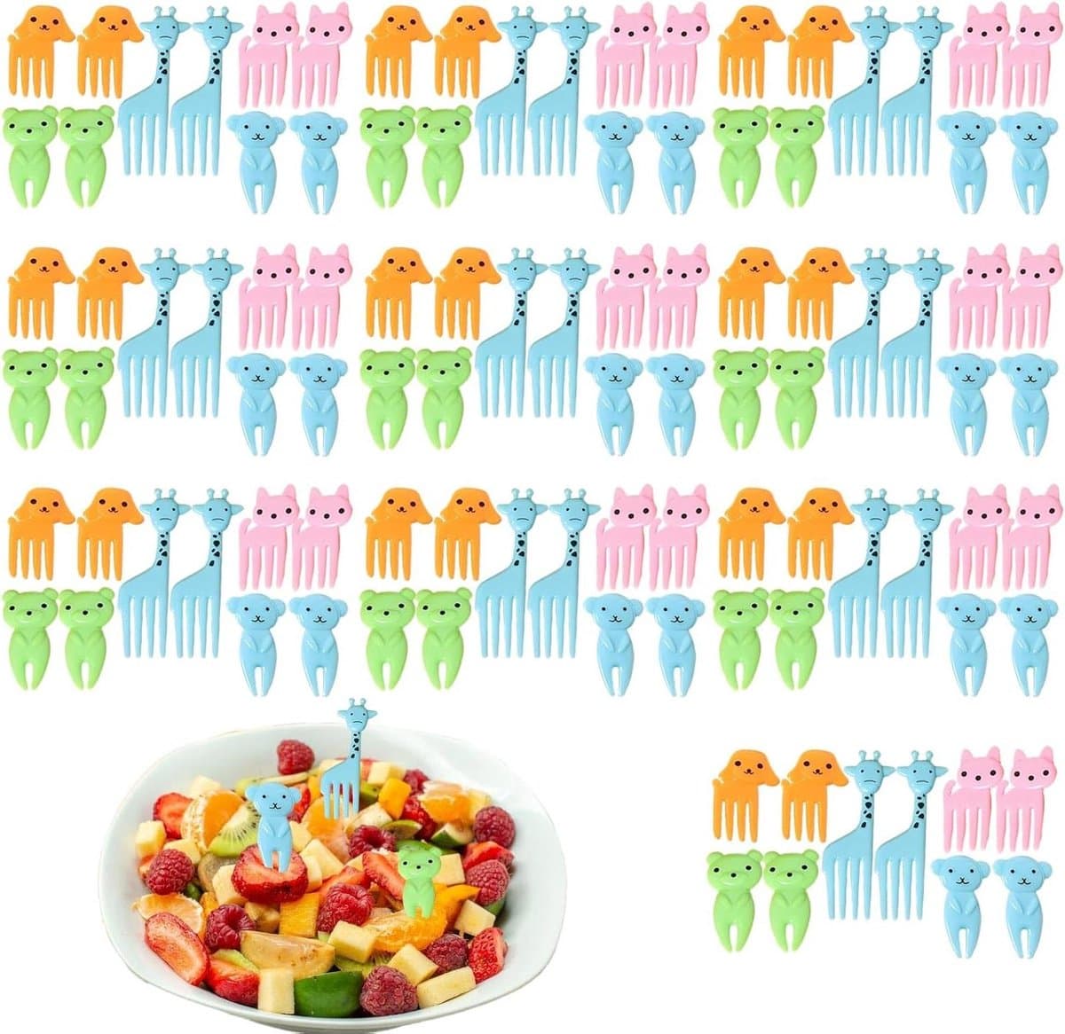 Dierenvorm Voedselprikkers Kinderen - Kleurrijk, Herbruikbaar, Veilig - 100 Stuks Mini Fruitprikkers - Tussendoortjes, Feestjes, Schoollunches