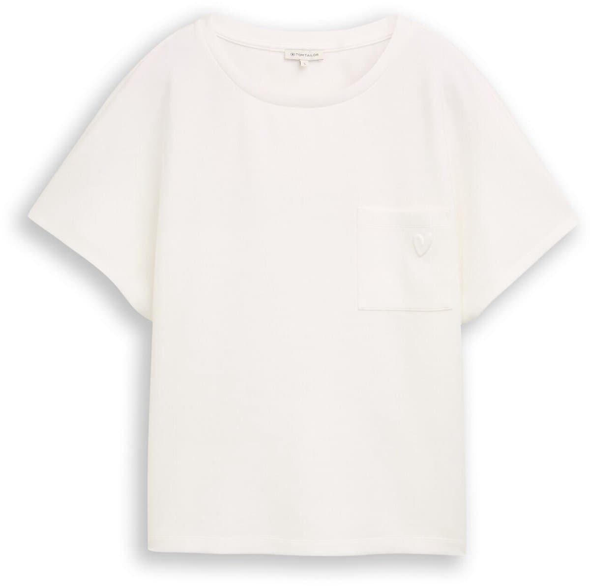 Tom Tailor - Losvallend scuba T-shirt met borstzak - Maat S - Whisper White