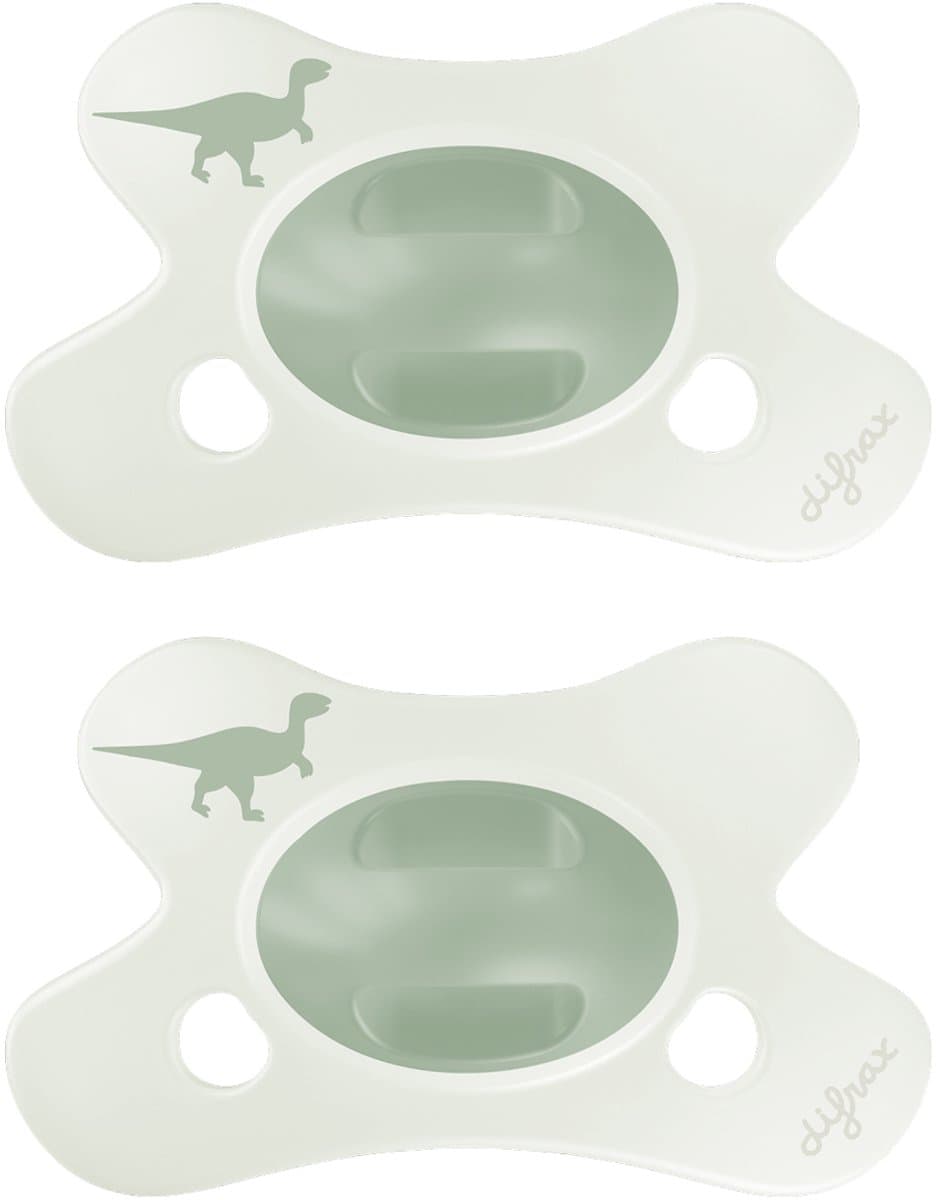 Difrax Fopspeen Natural - 0 tot 6 Maanden - Dino - Groen Dinoprint - 2 Stuks