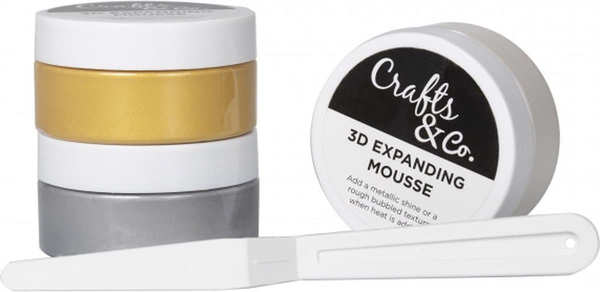 Crafts&Co 3D Expanding Mousse - Compleet Hobbypakket - 3x Mousse en 5x Stencils - Pigment Pasta voor Kaarten Maken - Knutselen met Papier en Karton