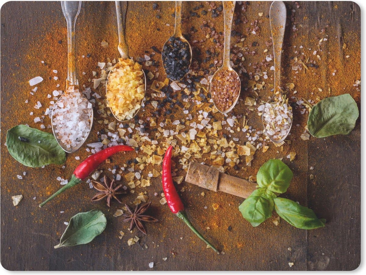 Muismat Groot - Lepels - Kruiden - Chilipeper - Specerijen - 40x30 cm - Mousepad - Muismat