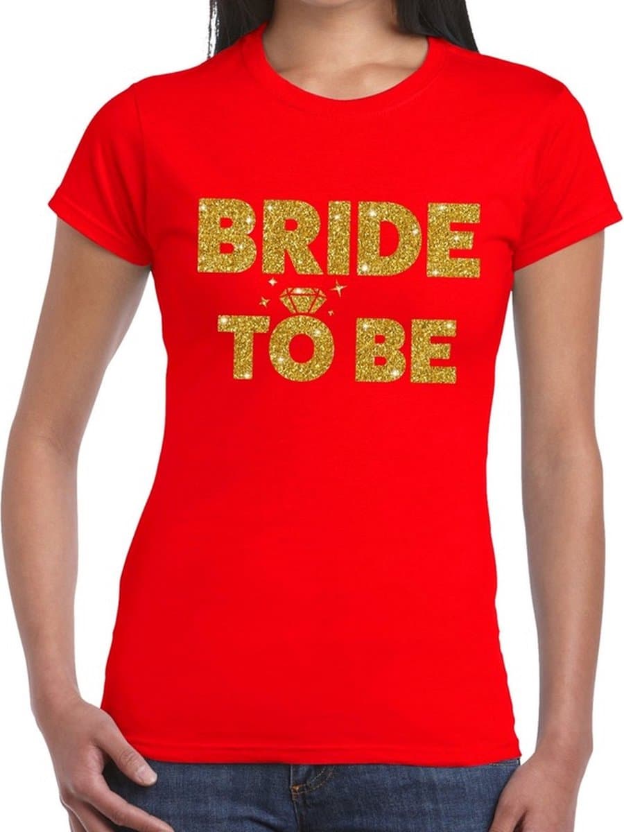 Bride to Be - tekst t-shirt - rood - met gouden glitter letters - dames - Vrijgezellenfeest kleding XXL