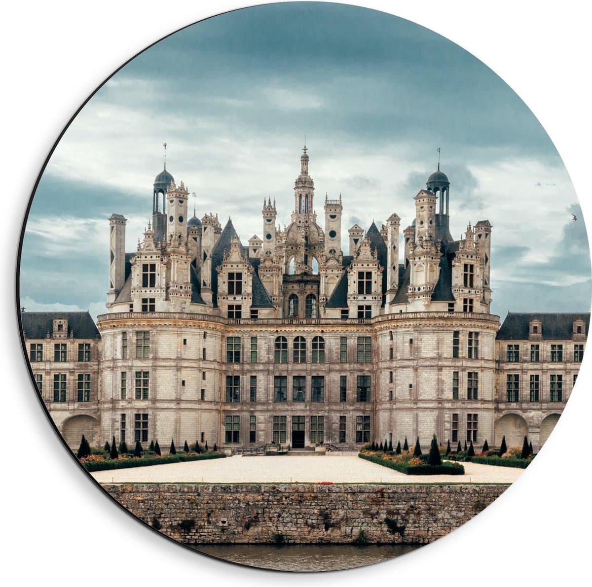 Dibond Wandcirkel - Kasteel van Chambord - Frankrijk - 40x40cm Foto op Aluminium Wandcirkel (met ophangsysteem)