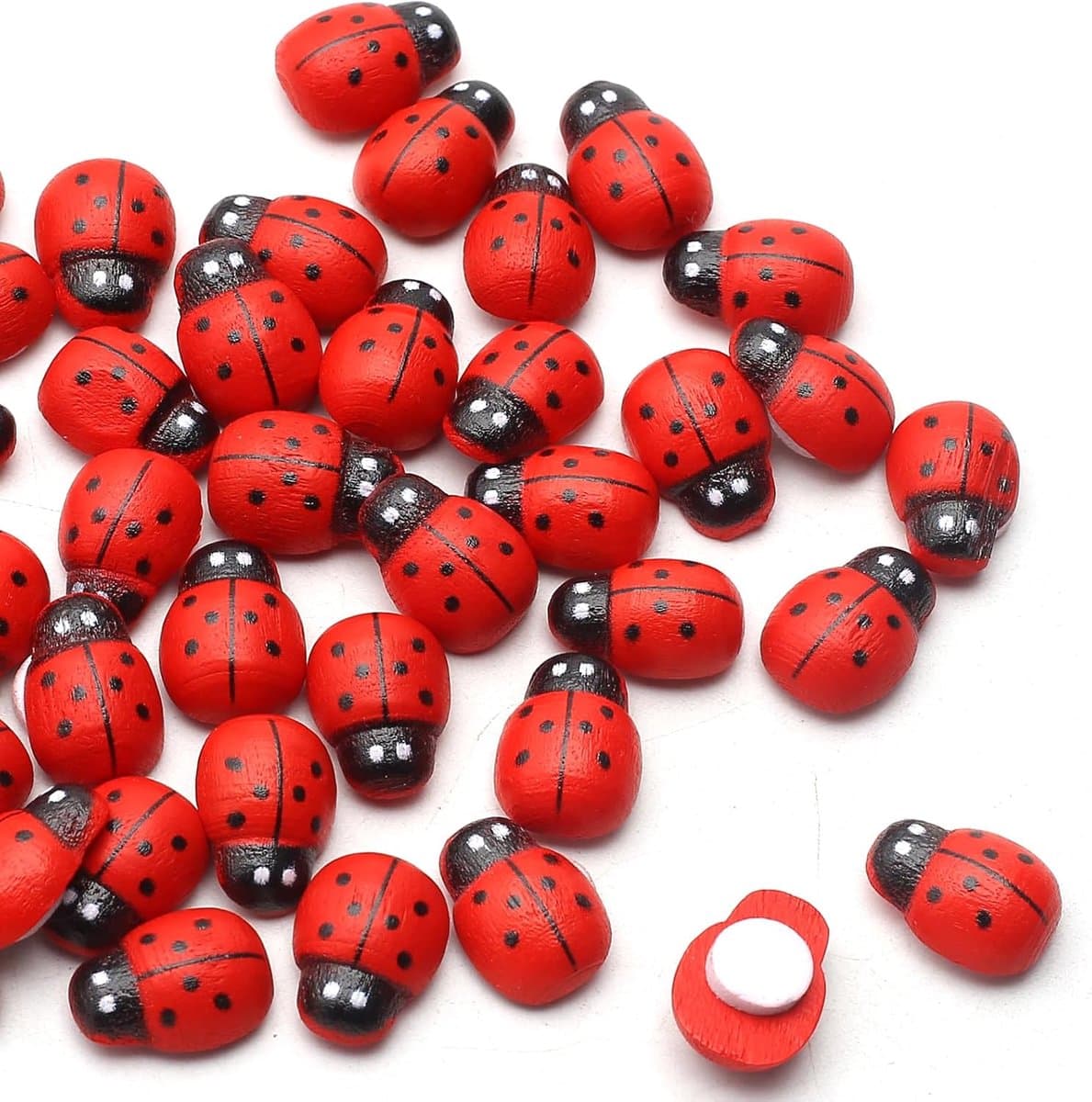YIEUR Pack of 200 Mini Ladybug Decorations Wooden Self Adhesive Small Decorations for Baby Shower Costume Crafts - ShopVlot