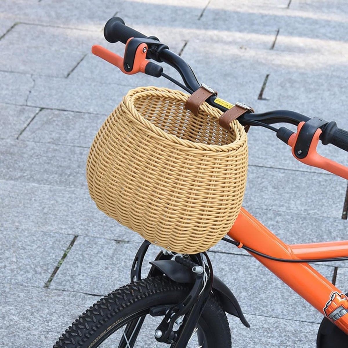 Fietsmand Voorop - Opbergmand Stuur - Fietsen Bergen - Handgeweven Vintage Stijl - 24 x 24 x 17 cm - Abrikoos