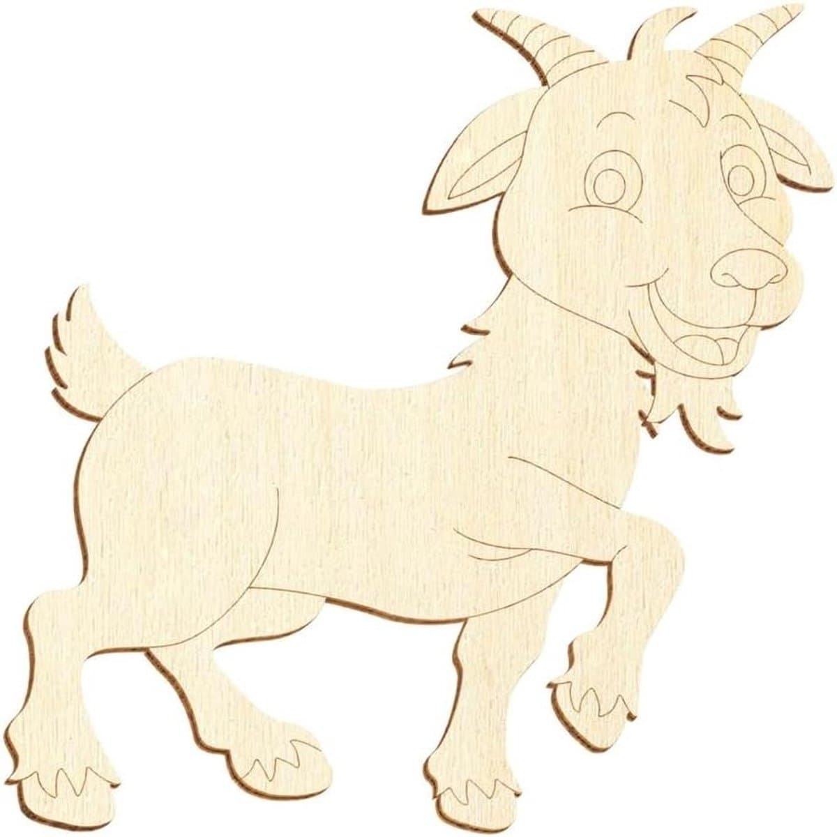 Houten geit decoratie - Ambachtelijke figuren - Huis versieren - Gelaserd contoursnit - 100 stuks 10 cm - Bruin