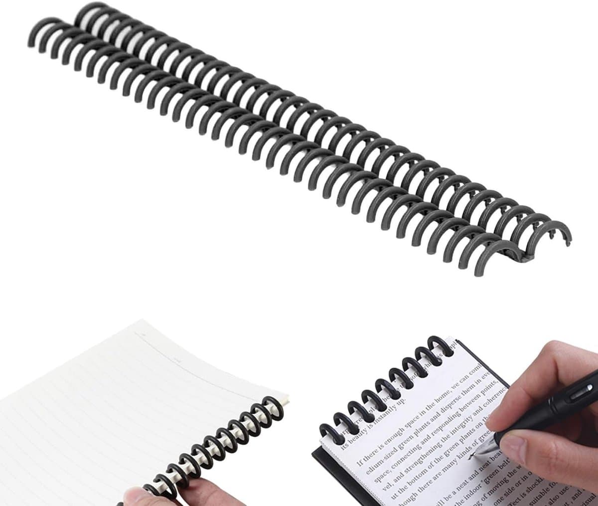 Pack van 10 Binding Spines 34 Ringen 15 mm Zwarte Plastic Binding Combs voor A4 Documenten, Notebooks en Schriften