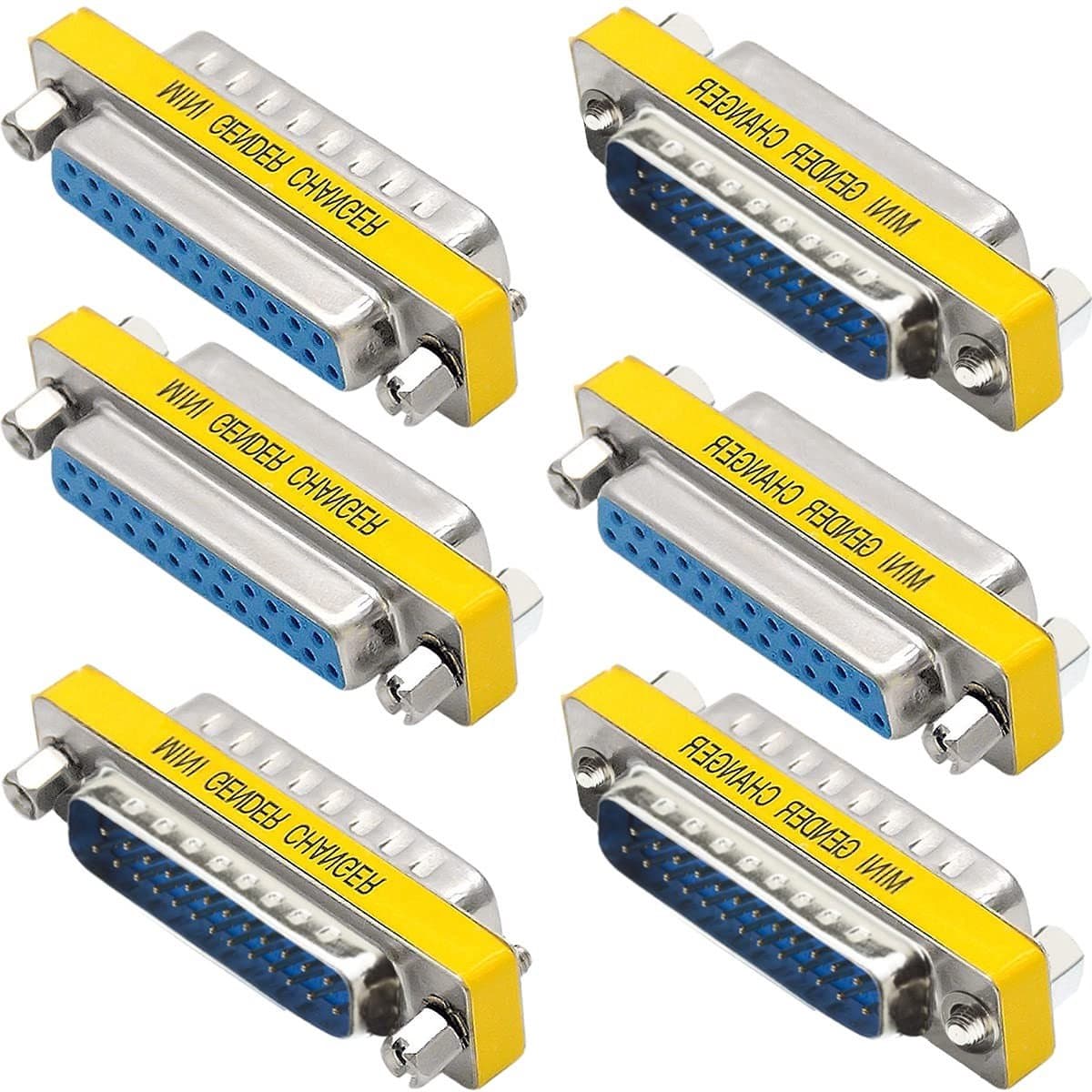 DB25 Male naar Male/Female Gender Changer - 6 Stuks, 25-Pin Dataoverdracht Adapter voor RS232 Verbindingen