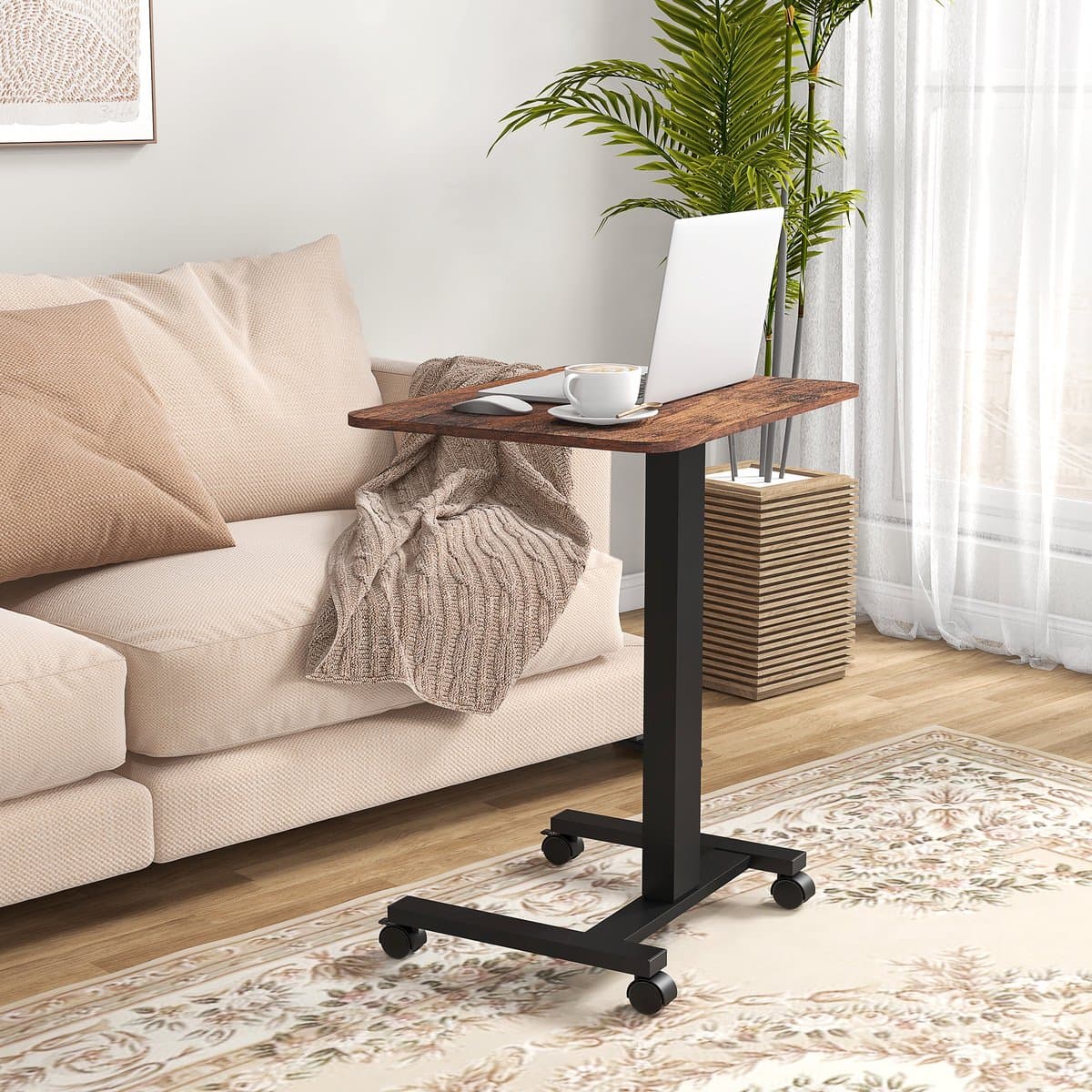 MODENUIT Laptoptisch - Hoogteverstelbaar Met Wielen En Remmen - Voor Zit En Sta Gebruik - Bruin - 65x48 Cm