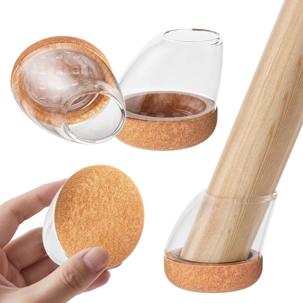 24 Stuks Silicone Beschermcaps voor Stoelpootjes - Transparant Rond met Bruin Vilt voor 15°-25° Gehoekte Stoelpootjes, Slijtvast en Ideaal voor Meubels