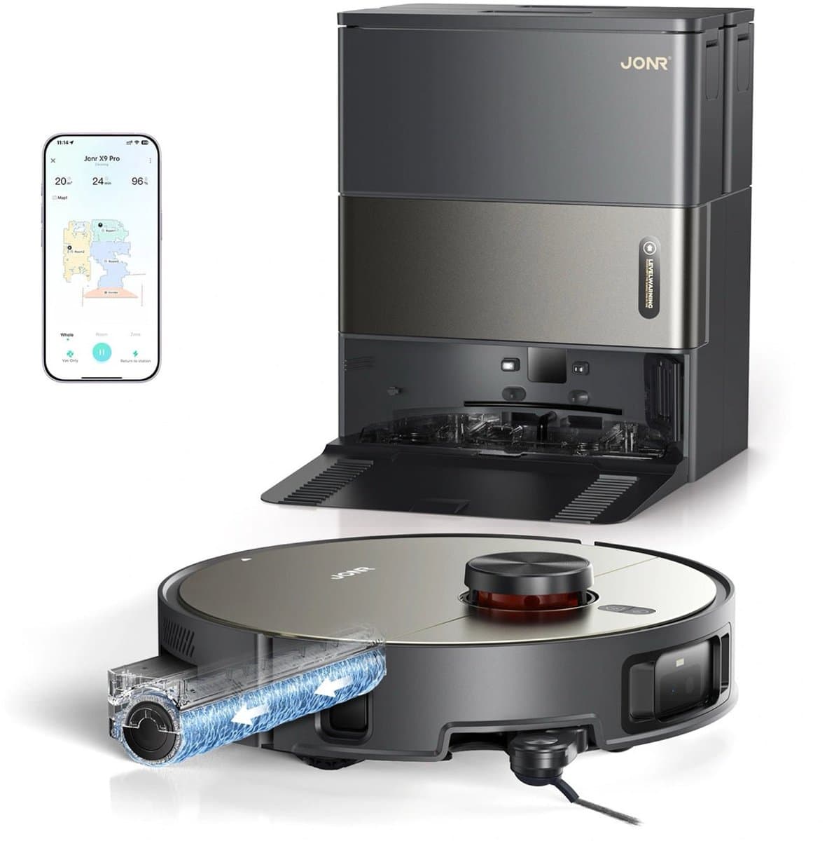 JONR X9PRO Robot Stofzuiger met Dweilfunctie - All-in-One Station - Sterke Zuigkracht - Heet water Mopwas