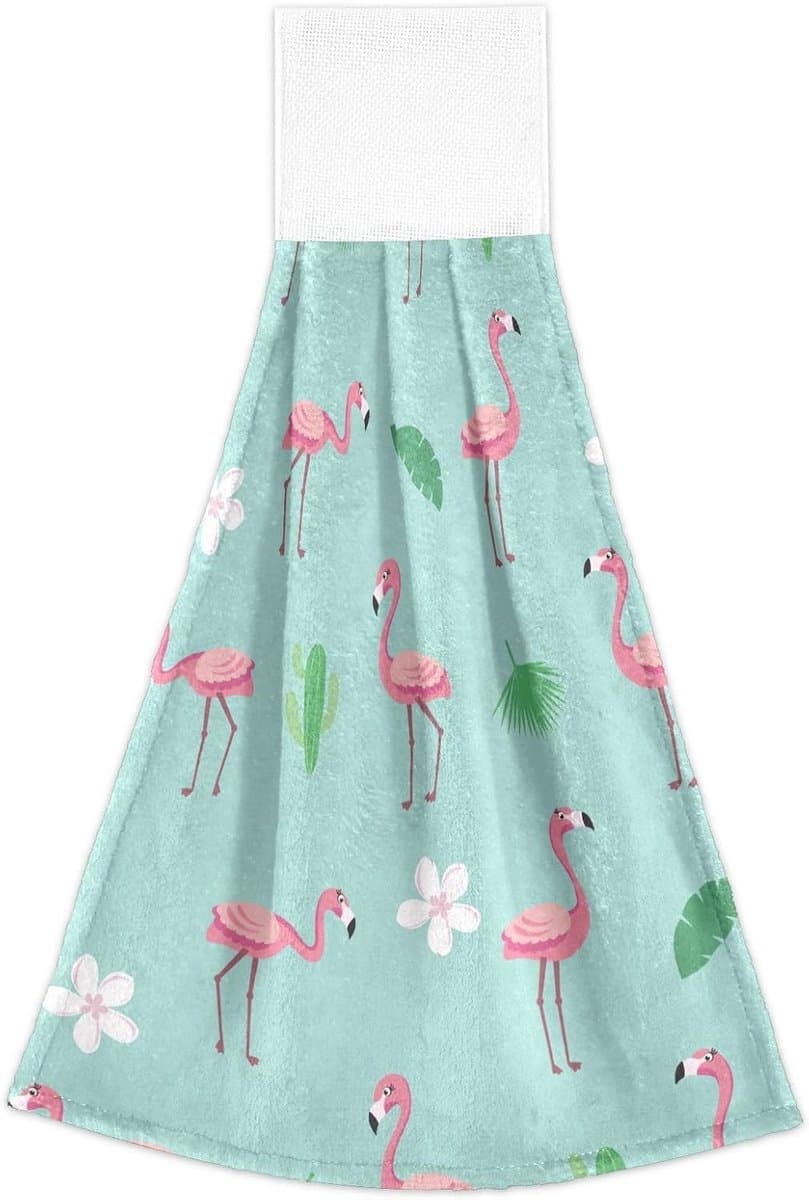 Handdoek met Lus - Theedoek Keuken - Snel Drogen - Decoratief Flamingo Patroon - 2 Stuks 30x43cm - Groen Roze