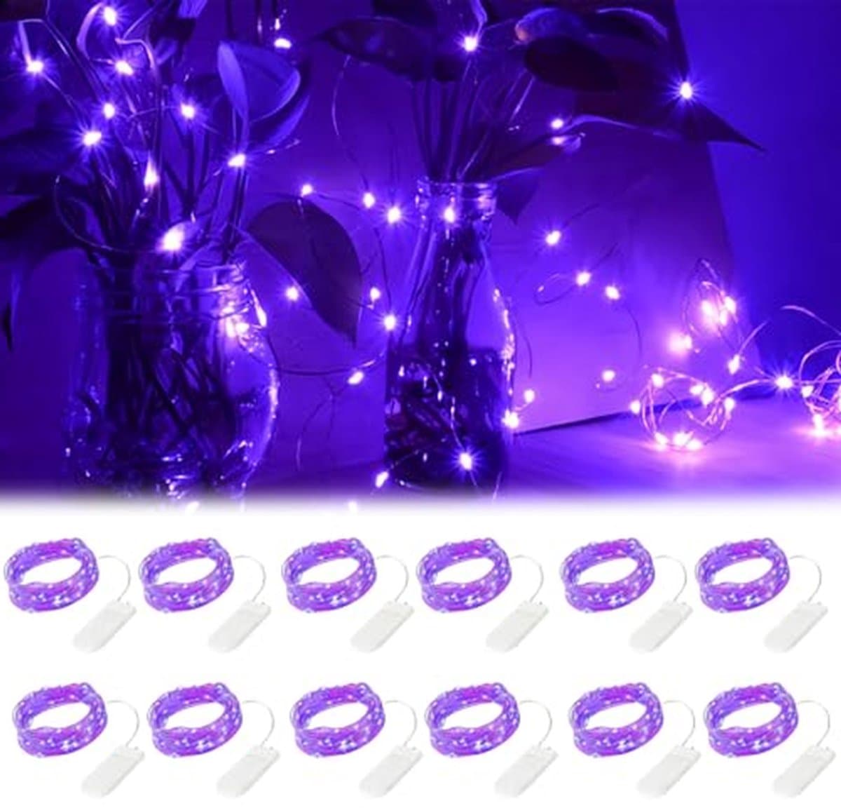 Led-lichtsnoer - Draadverlichting Mini-lamp - Sfeervol Versieren - Op Batterijen Werking - 2 Meter 20 Leds - Paars
