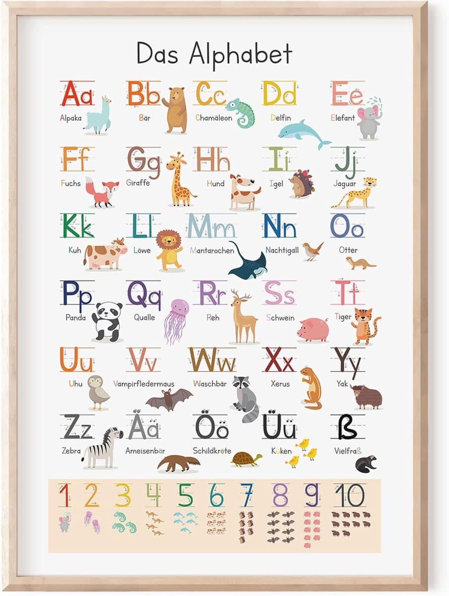 Leerposter Alfabet - ABC Kaart - Kinderen Leren - Extra Oefenbladen - DIN A2 - Multicolor