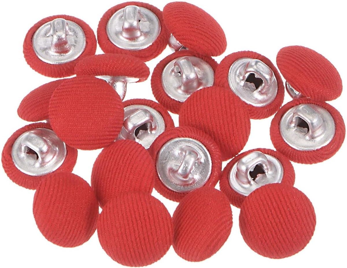 20 Stuks 18L Stof Bedekte Knopen 11.5mm Ronde Metalen Knopen met Handvat voor Kleding, Jurken en Blouses in Rood