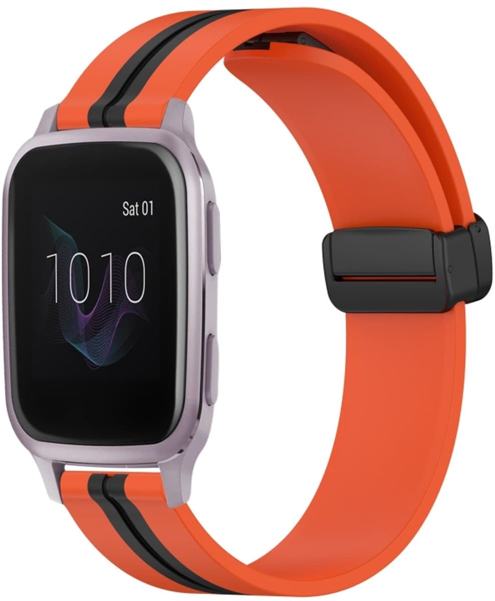 Voor Garmin Venu SQ 20 mm opvouwbare magnetische sluiting siliconen horlogeband (oranje + zwart)