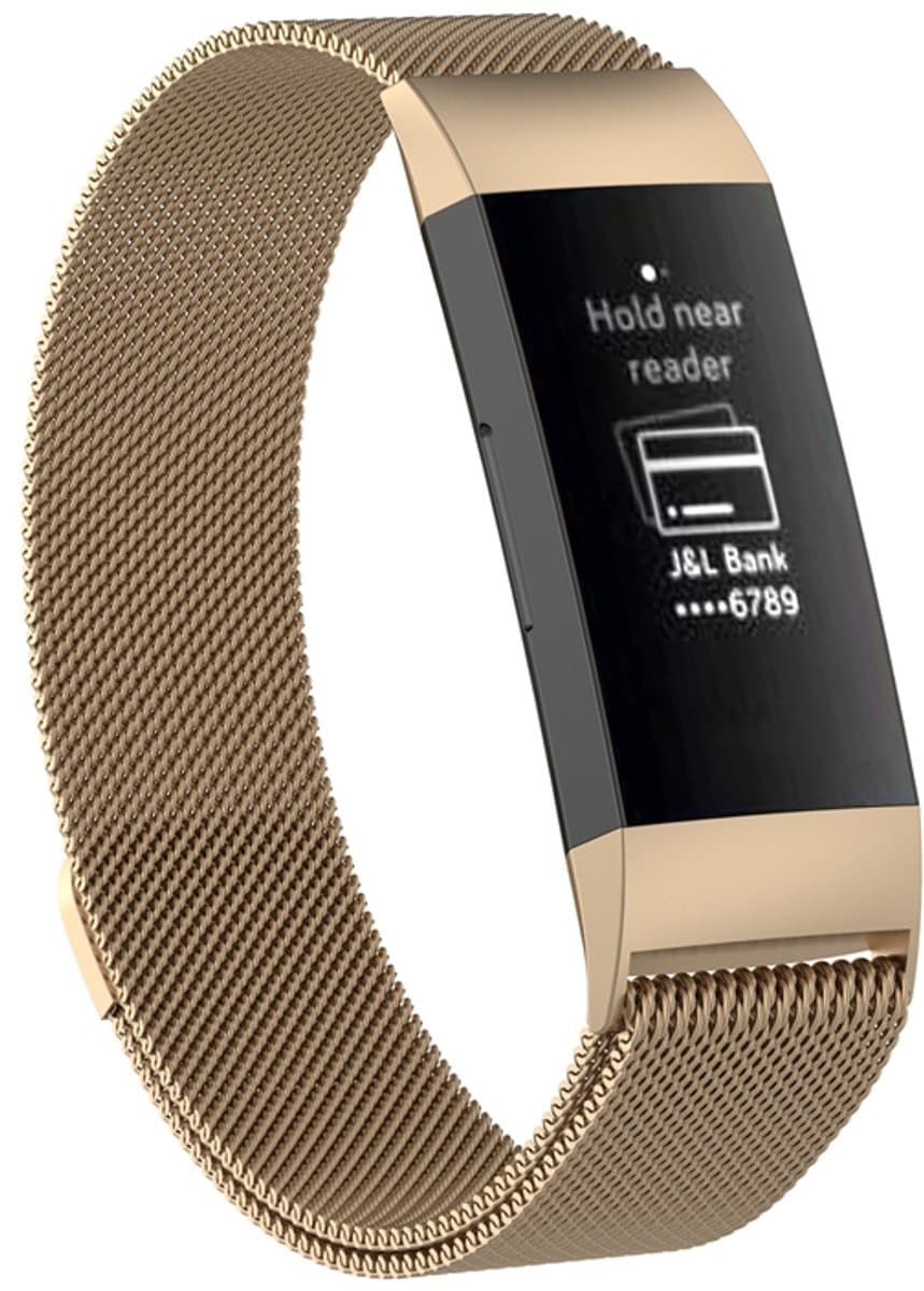 Roestvrijstalen magneetpolsband voor FITBIT Charge 4, groot formaat: 210x18mm (champagne goud)