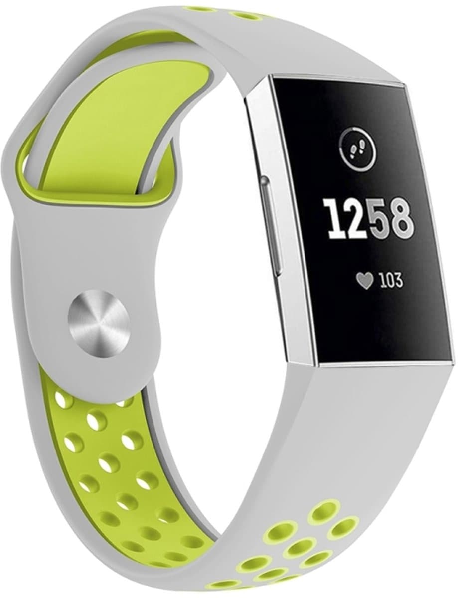 Tweekleurige polsband met ronde gaten, horlogeband voor Fitbit Charge 3, polsbandmaat: 145-210 mm (grijsgroen)