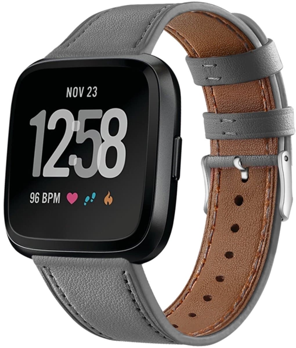 Voor Fitbit Versa 2 / Fitbit Versa / Fitbit Versa Lite lederen band met ronde staartgesp (grijs)