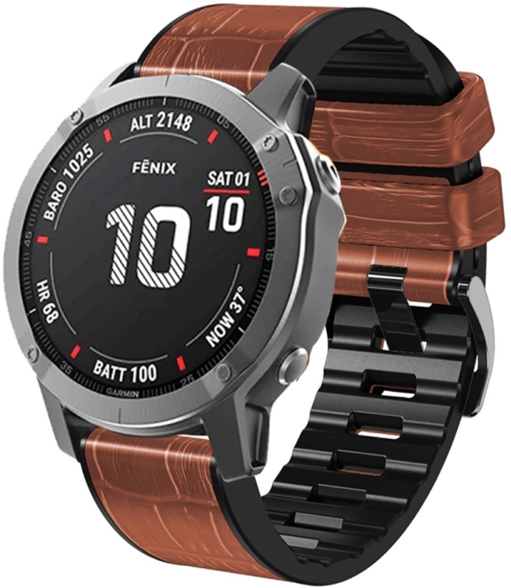 Voor Garmin Fenix 7x/6x Pro/Tactix 7 26mm Crocodile Textuur Siliconen lederen horlogeband (bruin)