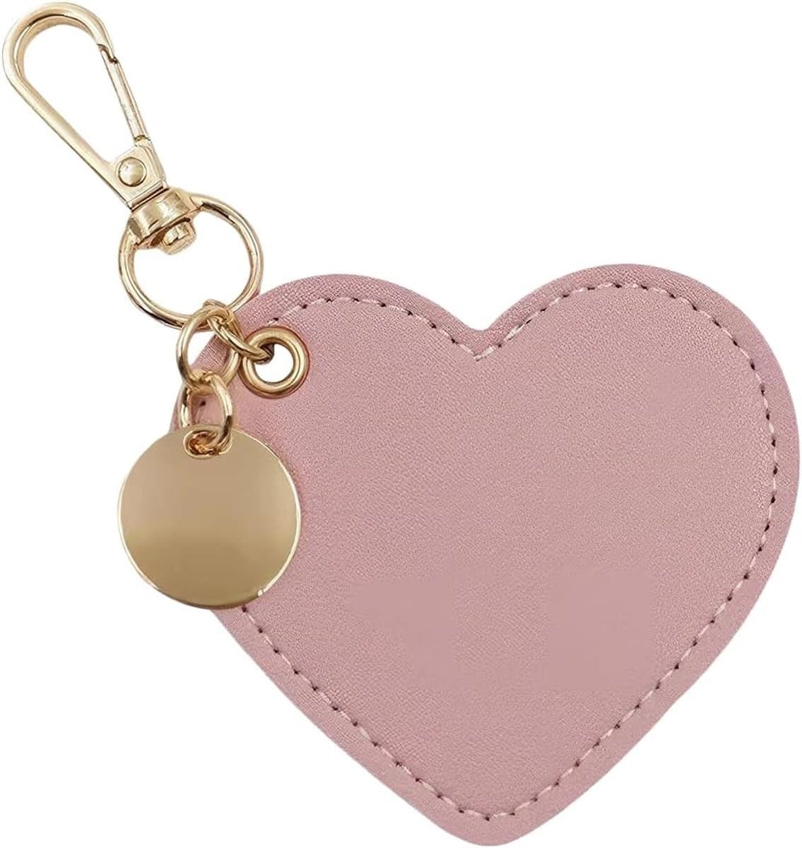 Sleutelhanger in hartvorm van PU-leer met hartvormige hanger met legering sluiting voor auto Valentijnsdag cadeau (roze)