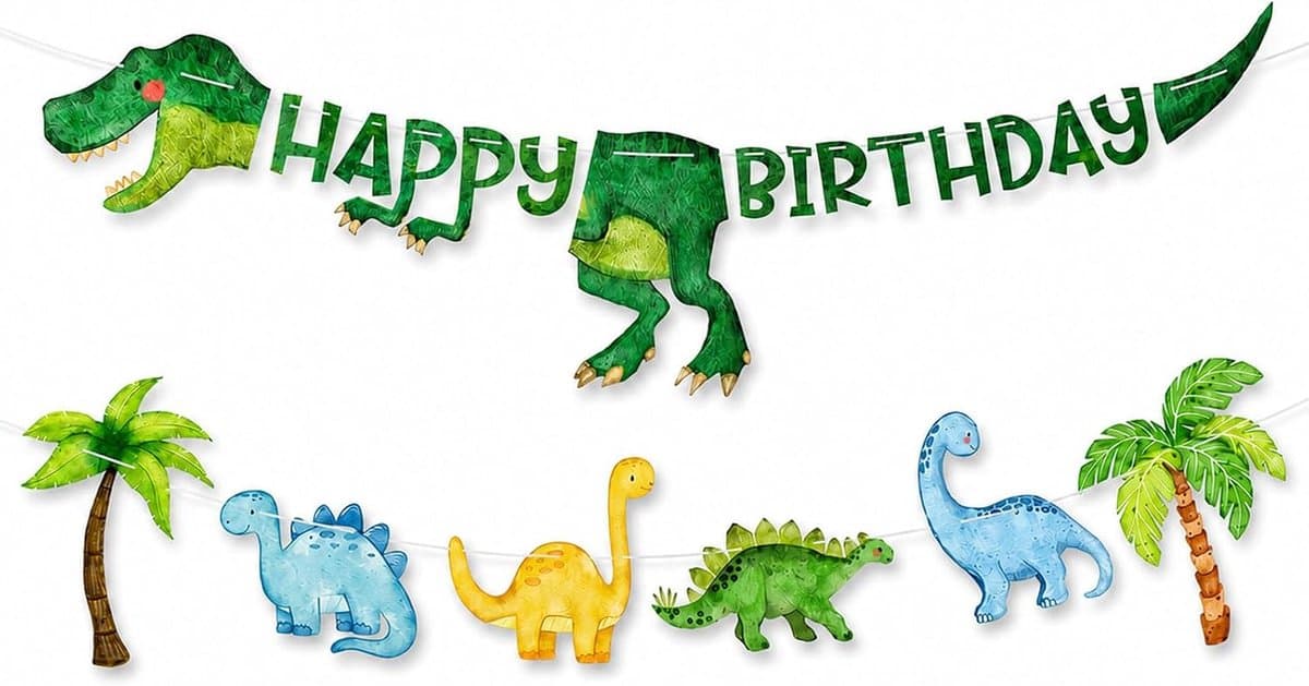 Dino verjaardag banner 11-delig - gelukkige verjaardag decoratie - vrolijke dino versiering - ShopVlot