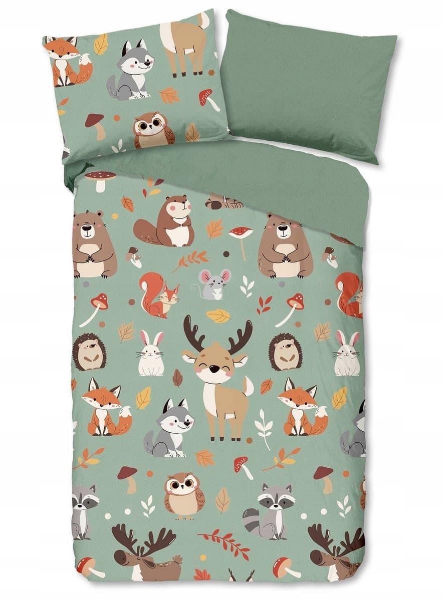 Kinderbeddengoed Katoen 140x200 - Bosdieren, Beer, Vos, Hert, Uil