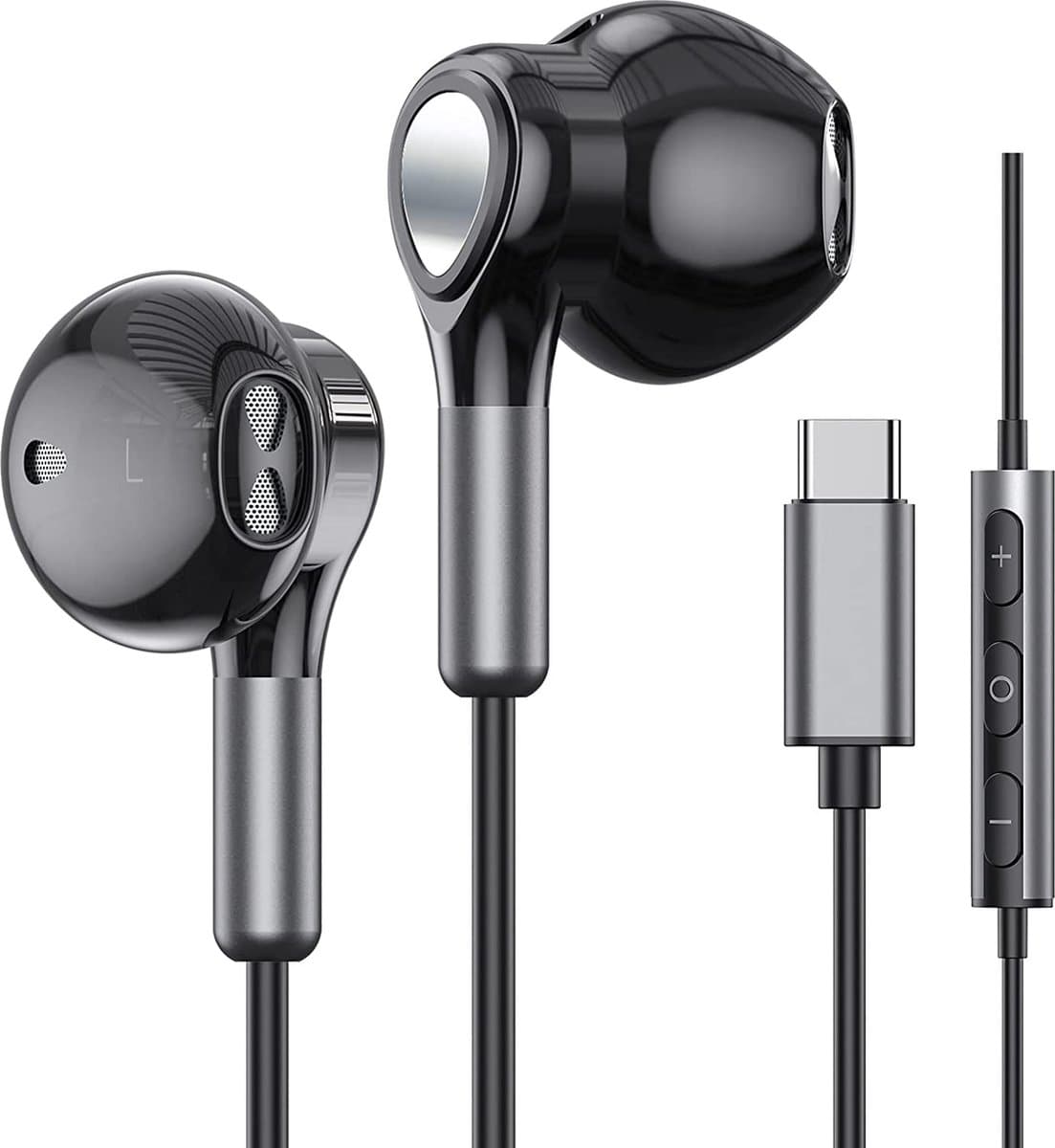 DrPhone Hi-Performance - USB-C Hoofdtelefoon + HiFi Audio Koptelefoon DAC - Oordopjes - Geschikt Voor Windows / Android en OS IOS(USB-C) - Zwart