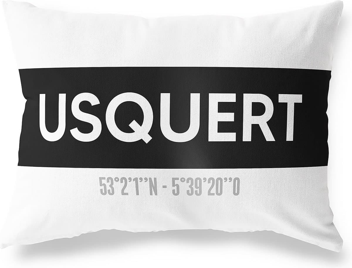 Tuinkussen USQUERT - GRONINGEN met coördinaten - Buitenkussen - Bootkussen - Weerbestendig - Jouw Plaats - Studio216 - Modern - Zwart-Wit - 50x30cm